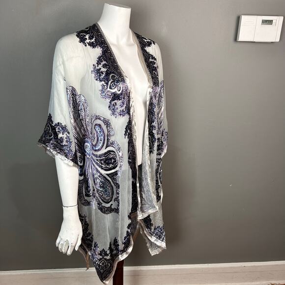 Chico's burnout velvet Kimono sheer purple boho whimsical fairy Grunge One Size - Picture 2 of 8